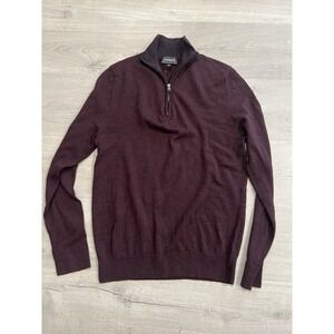Express Burgundy 1/4 Zip Pullover Sweater Mens Small 100% Merino Wool